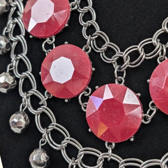 (2/$20) 3-Strand Red Stone Statement Necklace - Picture 3 of 7